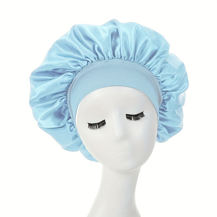 [Pink Satin Bonnet] Soft Pink Awegeo Women's Satin Bonnet | Ruffled Design, Oil-Free Polyester, Hair Protection Cap