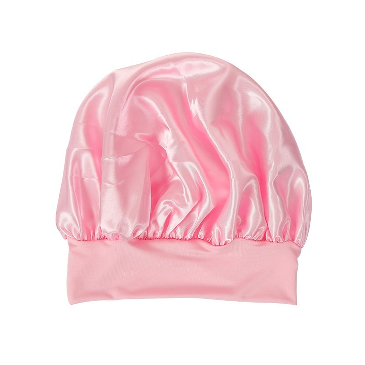 [Pink Satin Bonnet] Soft Pink Awegeo Women's Satin Bonnet | Ruffled Design, Oil-Free Polyester, Hair Protection Cap