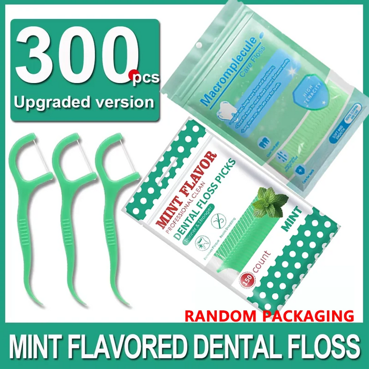 300pcs Mint Flavored Adult Dental Floss Picks Ultra-Fine Flossing Sticks Portable Toothpick Thread for Home And Travel Dental