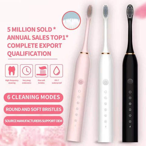 Sonic Electric Toothbrush for Adults IPX7 Waterproof DuPont Brush Head USB Rechargeable High Frequency Cleaning 6 Cleaning Modes